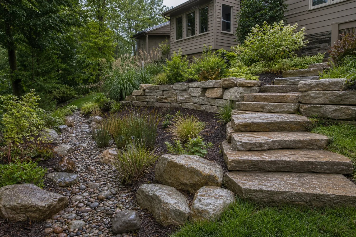 Fictional rain garden and retaining wall concept